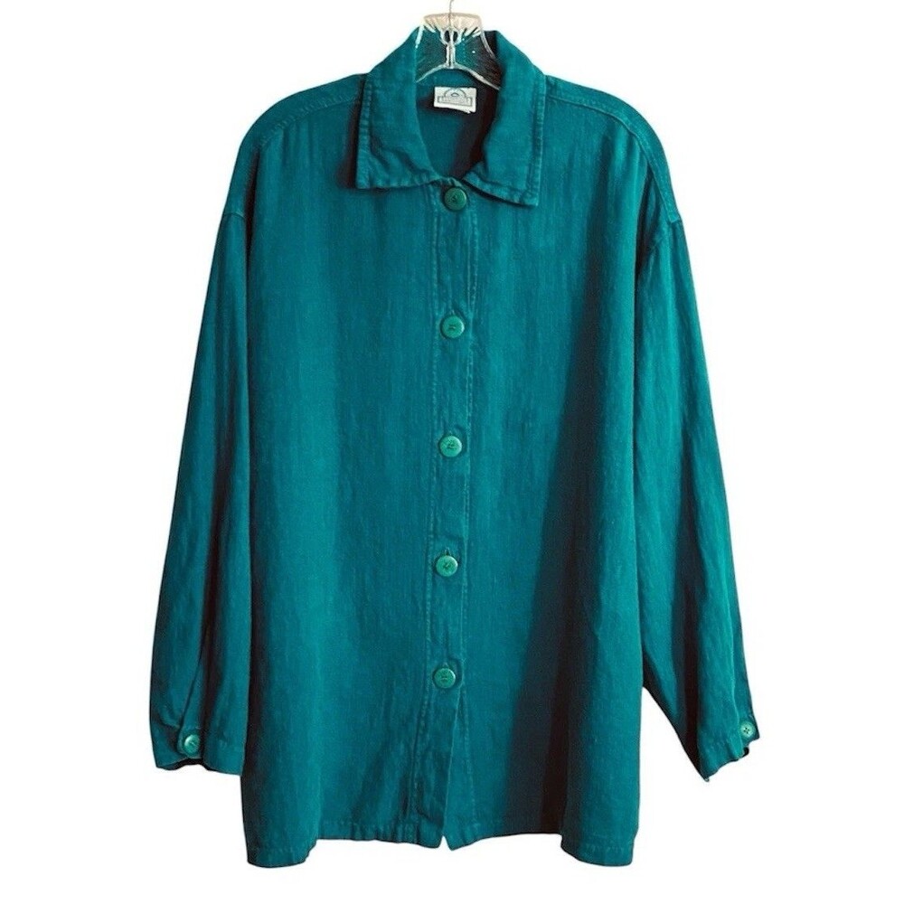Vintage Mill Valley Tunic Shirt Green 100% Natural Slub Cotton Boho Lagenlook 0X